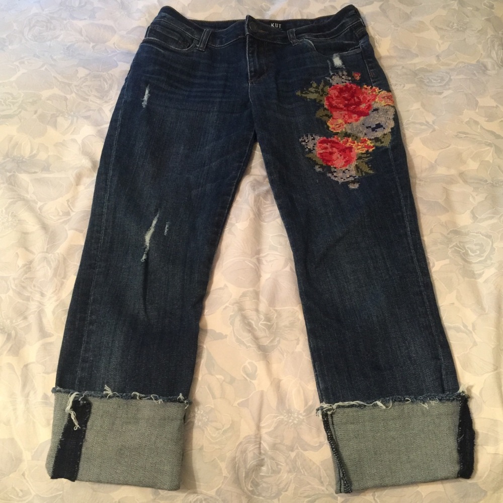 Kut from the Kloth embroidered crop jeans